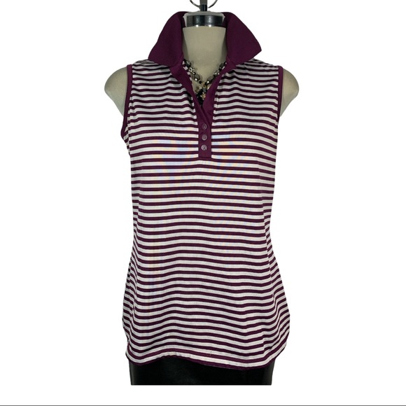 Striped Burgundy and Grey  Colour  Sleeveless Top Size L - Picture 4 of 14